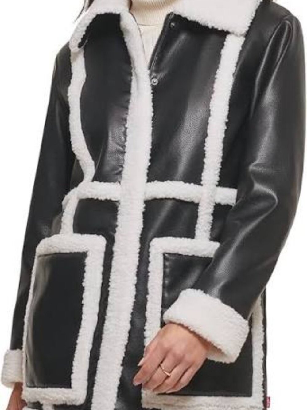 LEVIS SHEARLING AND FAUX LEATHER LONG COAT